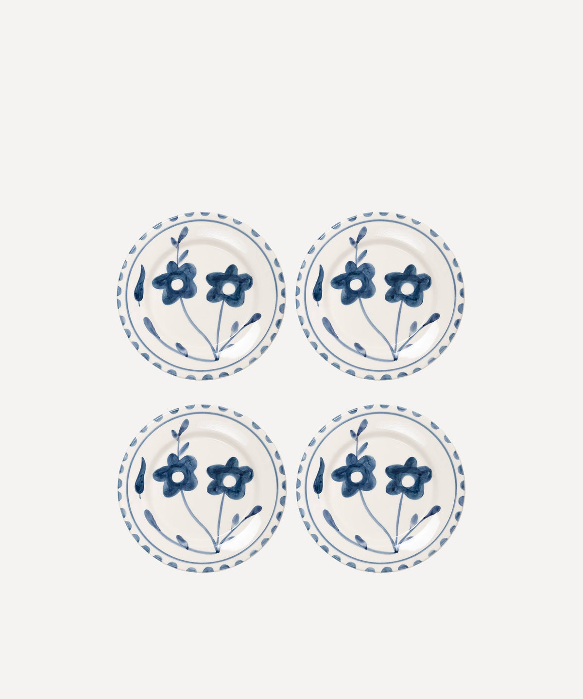 Blue flowers Hand Painted Salad Plate - Set of 4