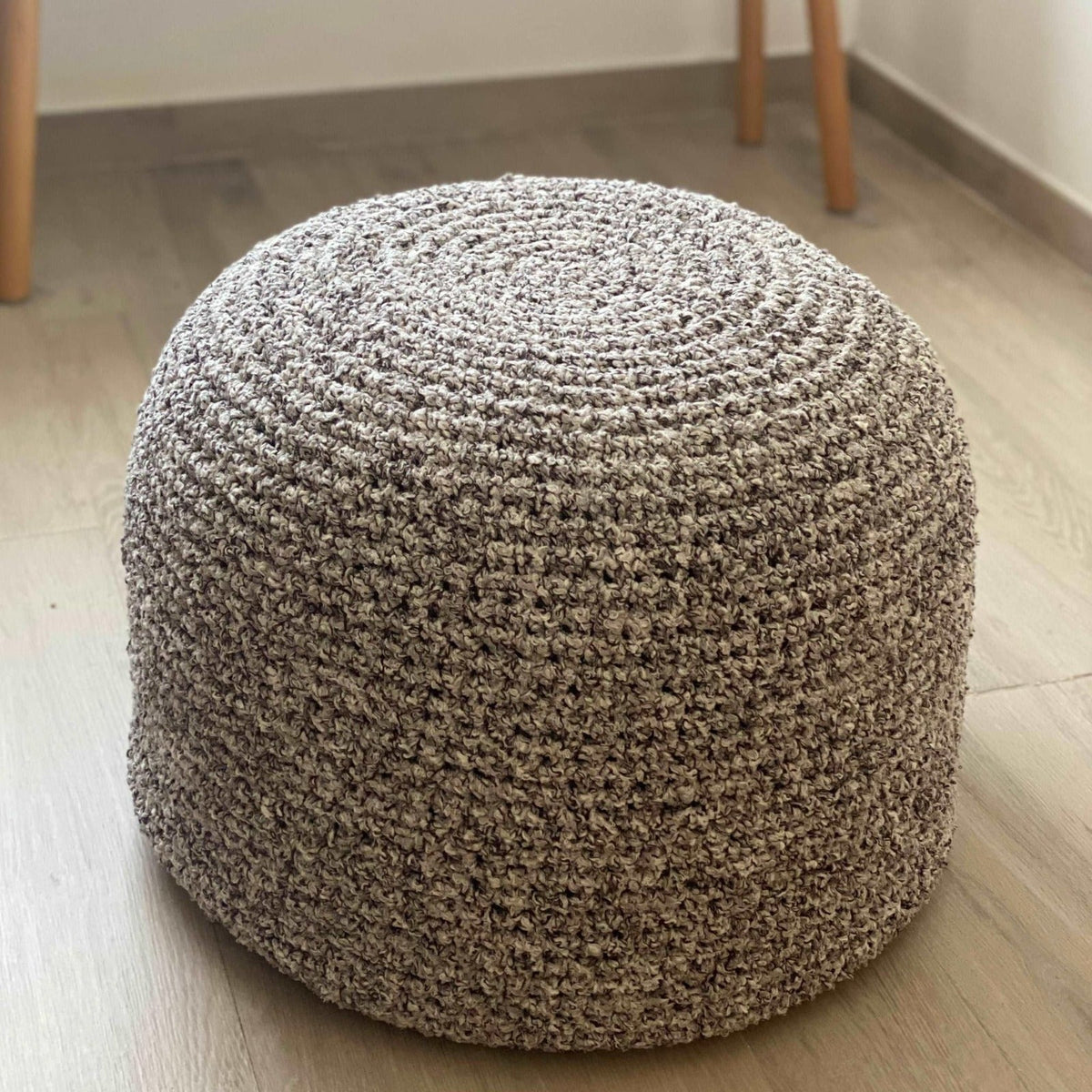 Bouclé Pouf Ottoman | Beige and Brown