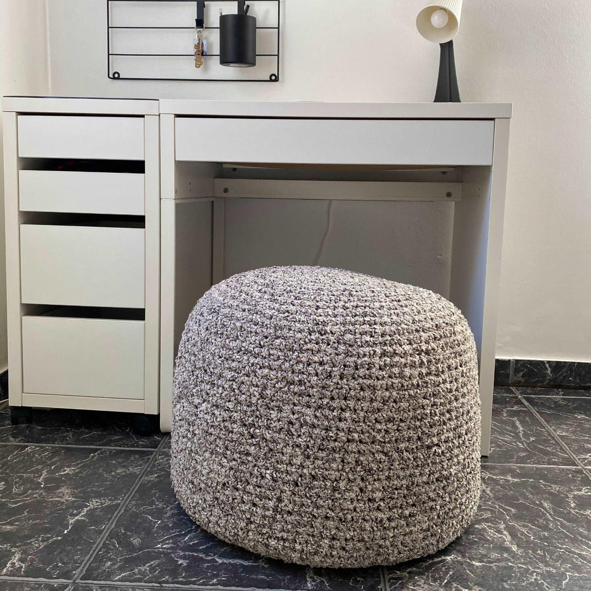 Bouclé Pouf Ottoman | Beige and Brown
