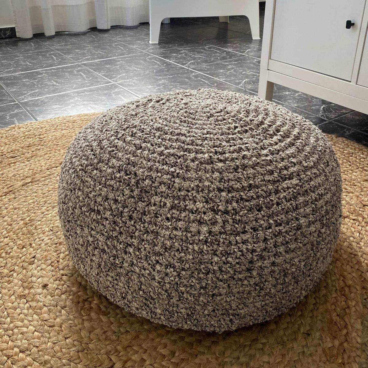 Bouclé Pouf Ottoman | Beige and Brown